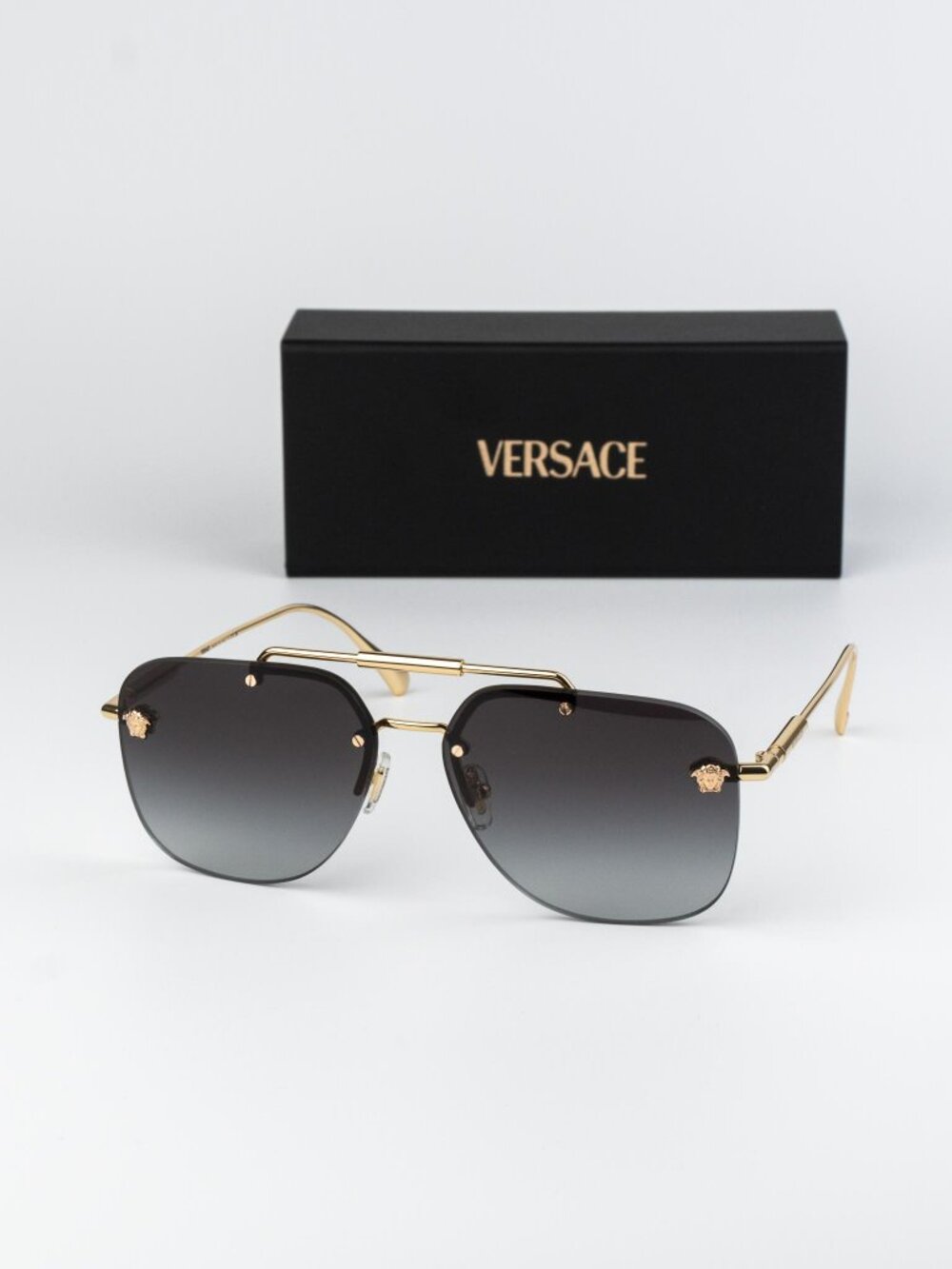 Versace Men Sunglasses Gold Grey Gradient Pilot VE2296 100284 NEW AUTHENTIC